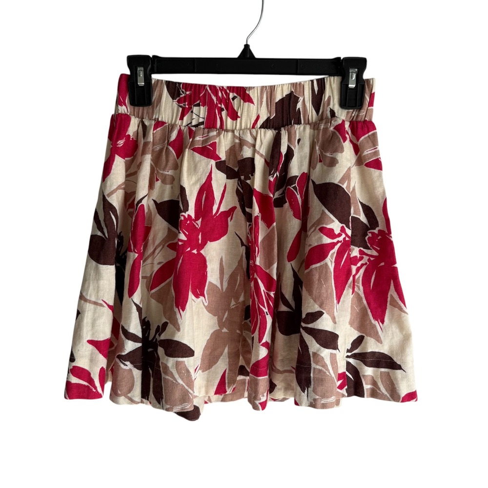 ABERCROMBIE & FITCH Teen / Ladies Cream Linen Short Floral Skirt with Pockets, S